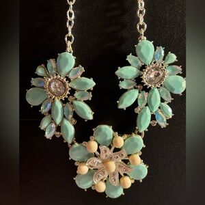 Vintage Schoffel Brothers (SHB) Silvertone Mint Green Floral Statement Necklace